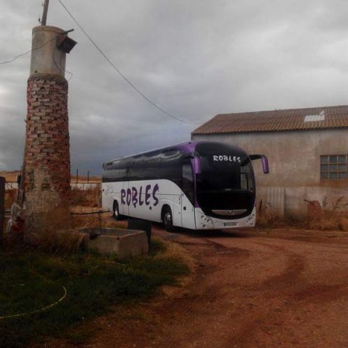 Autobús detenido en una finca   granja durante una excursión